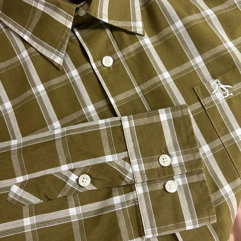 Mens Original Penguin by Munsingware olive and white check button down, Size XL - Picture 2 of 8
